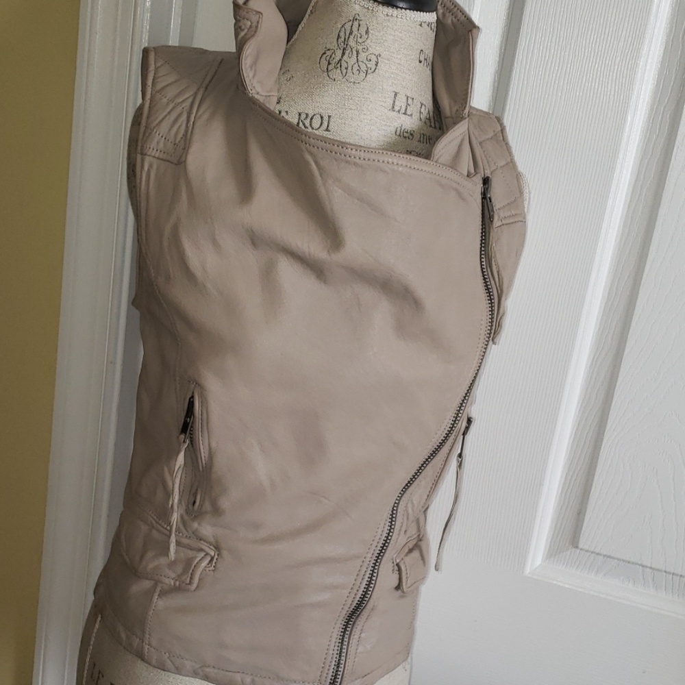 ALL SAINTS real LEATHER asymmetric high neck zip front Vest EUC